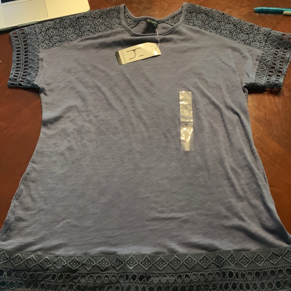 Crochet shoulder grey top.